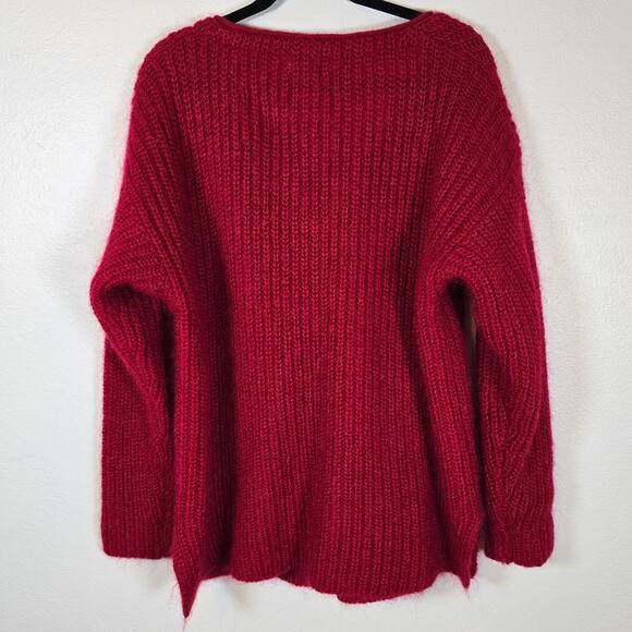Vintage Moda Int'l Cardigan Womens M Red Mohair Blend 90s Minimalist Preppy - Picture 2 of 8